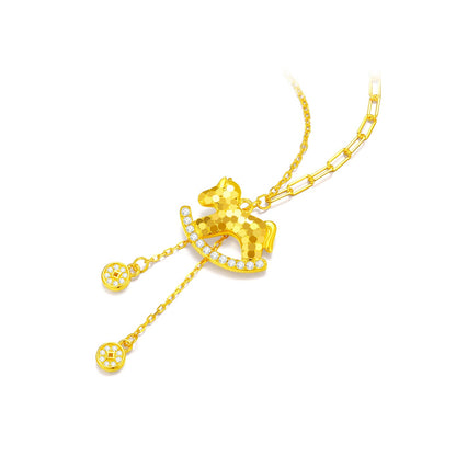 S925 Silver Zircon Rich Horse Jewelry Set - Necklace Bracelet