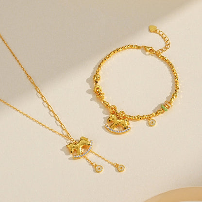 S925 Silver Zircon Rich Horse Jewelry Set - Necklace Bracelet