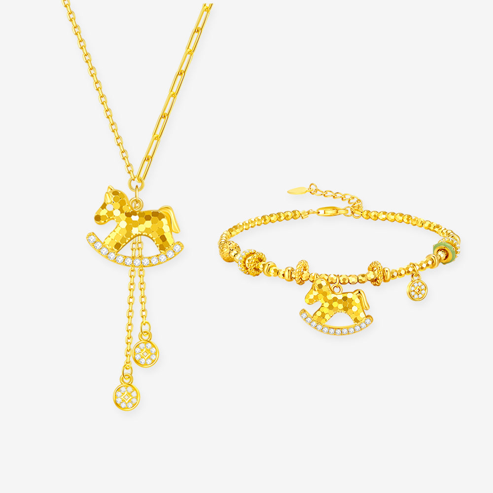 S925 Silver Zircon Rich Horse Jewelry Set - Necklace Bracelet